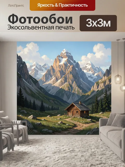 Фотообои Альпийский пейзаж с хижиной