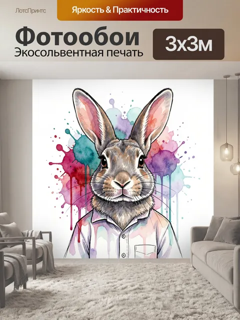 Фотообои Заяц в рубашке акварелью