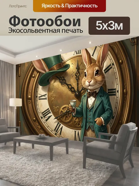 Фотообои Кролик в костюме у часов