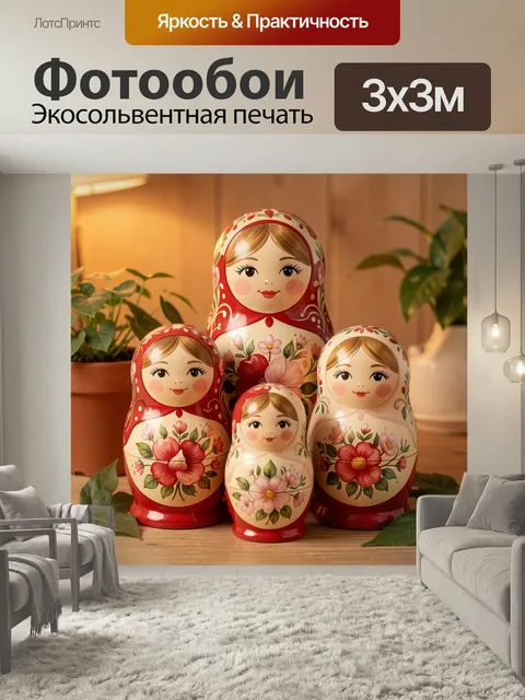 Фотообои Русские матрёшки с цветочной росписью