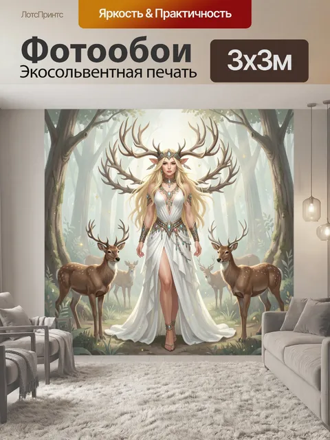Фотообои Лесная богиня с оленями