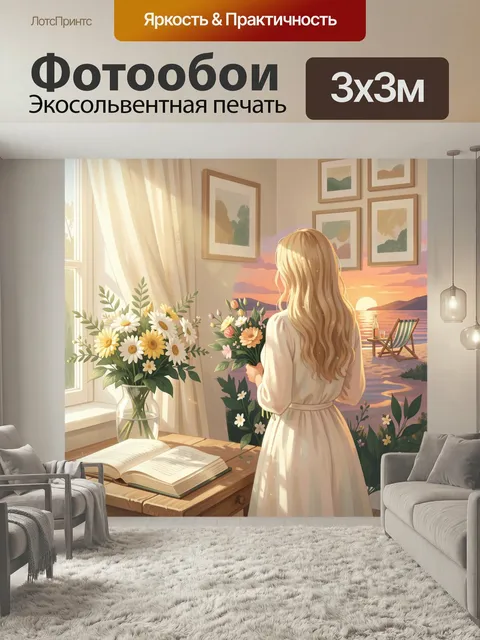 Фотообои Девушка с цветами у окна