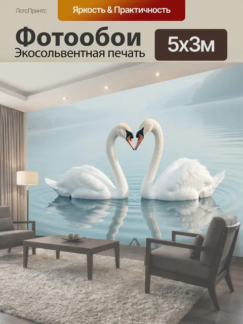 Фотообои Пара лебедей на озере