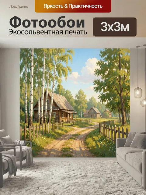 Фотообои Деревенская улица среди берёз