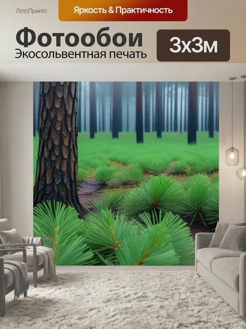 Фотообои Дождливый день в сосновом бору