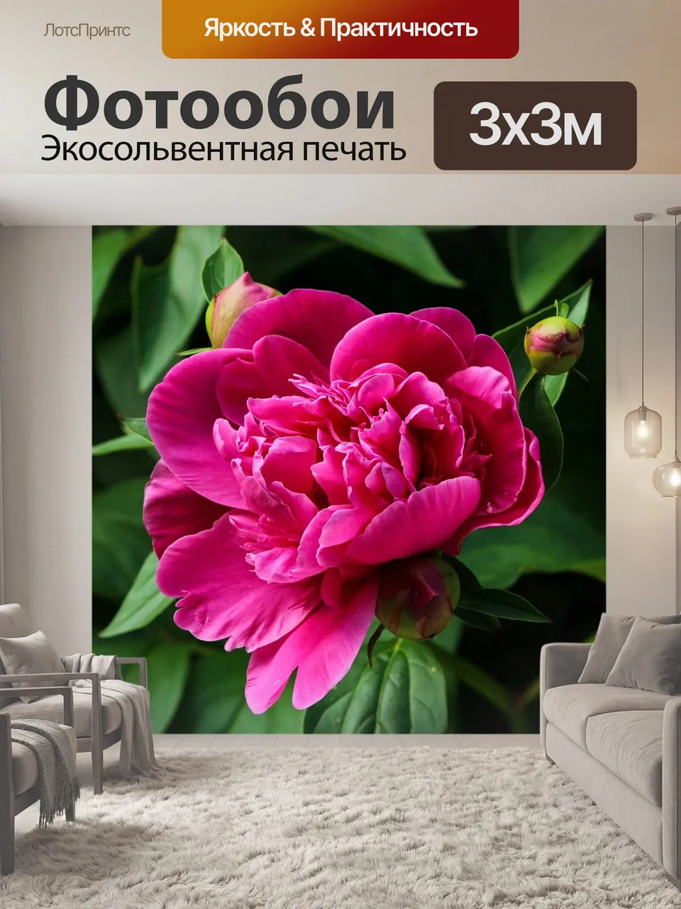 Фотообои Розовый пион, цвести, фуксия