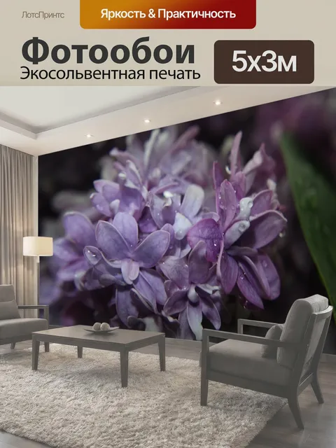 Фотообои Лаванда ночью Прекрасные светлые фиолетовые цветы с немного росы фиолетовый лавандовый