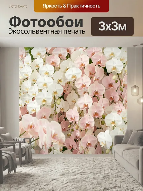 Фотообои Нежные орхидеи в пастельных тонах. Изящные цветочные соцветия с тонкими лепестками в бело-розовой гамме, круп…