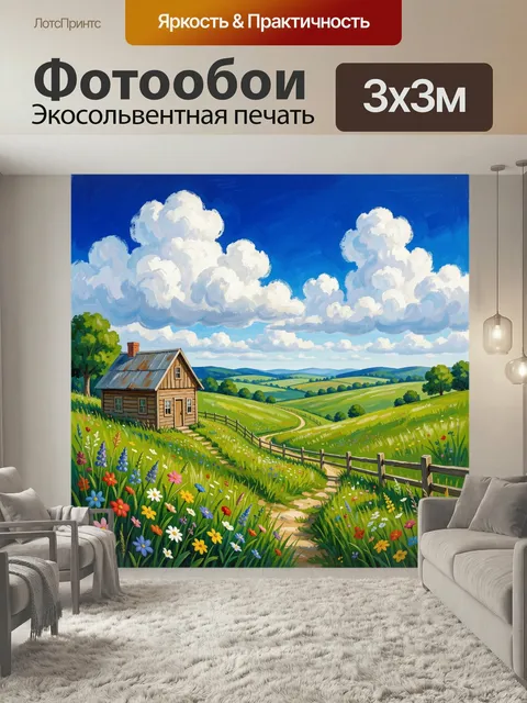 Фотообои Летняя деревня среди холмов