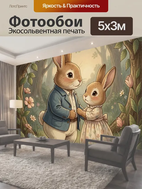 Фотообои Зайцы в лесной поляне