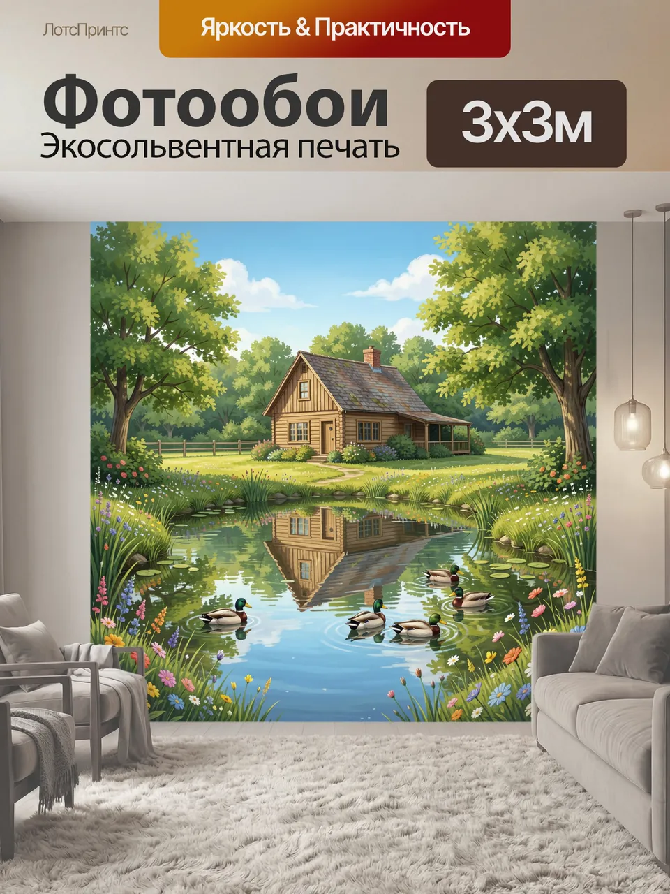 Фотообои Дом у пруда с утками