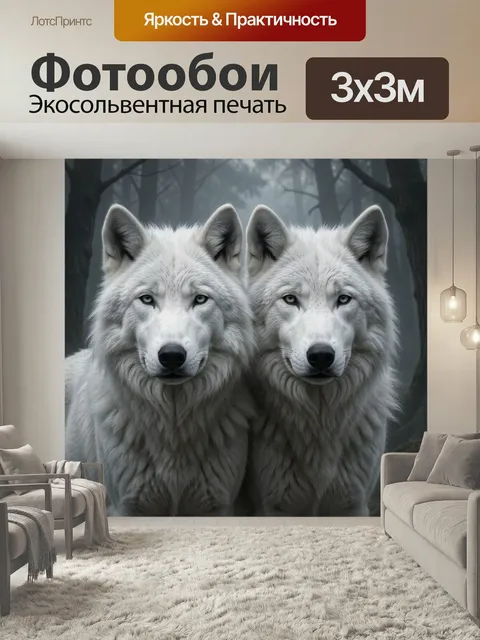 Фотообои Два белых волка в лесу