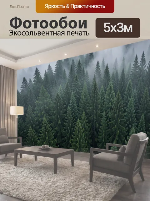 Фотообои Туманный хвойный лес