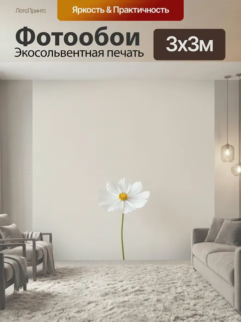 Фотообои Одинокий белый цветок на фоне. Нежная минималистичная композиция с белым полевым цветком и тонким зелёным сте…