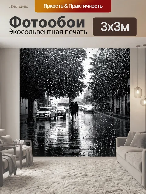 Фотообои Дождь в черно-белом стиле