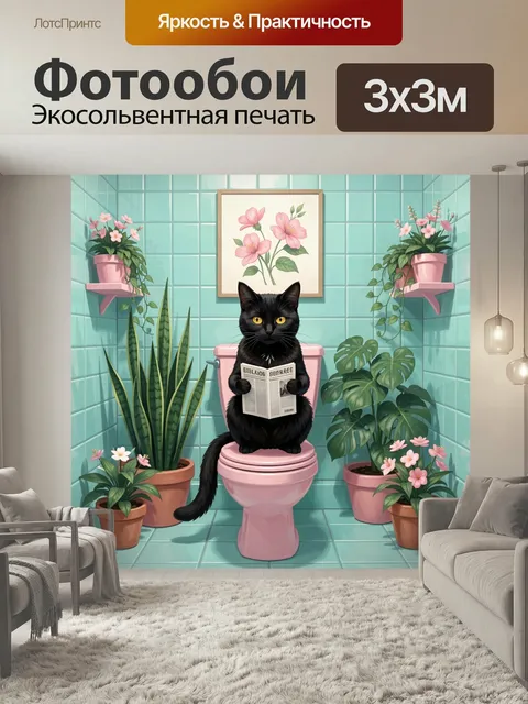 Фотообои Черный кот в ванной комнате