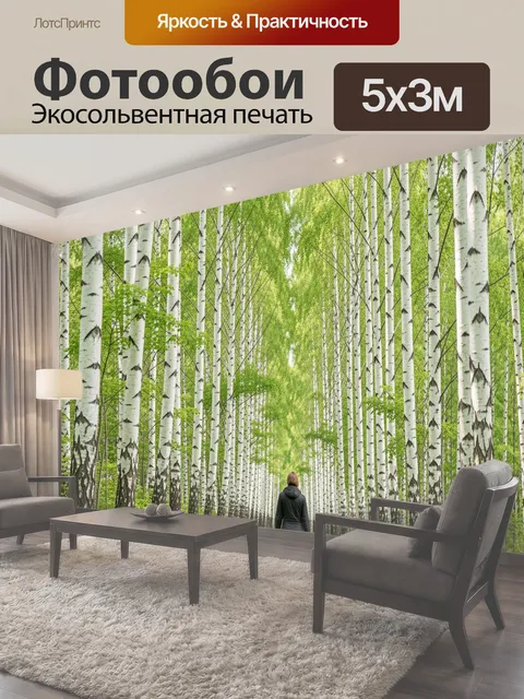 Фотообои Аллея берез в зеленом лесу