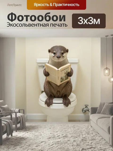 Фотообои Выдра с книгой в туалете