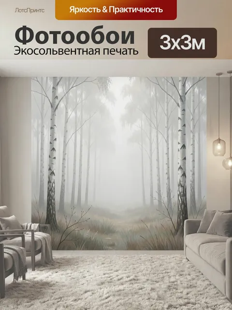 Фотообои Туманный березовый лес