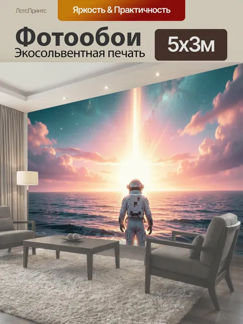 Фотообои Космонавт у океана на закате