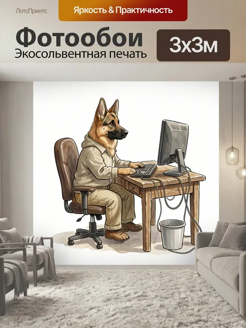 Фотообои Овчарка за компьютером