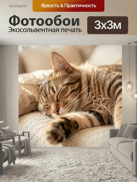 Фотообои Спящий полосатый кот крупным планом