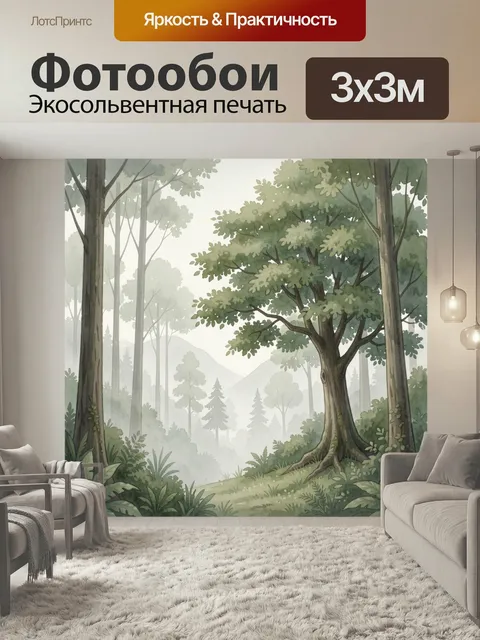 Фотообои Туманный лесной пейзаж