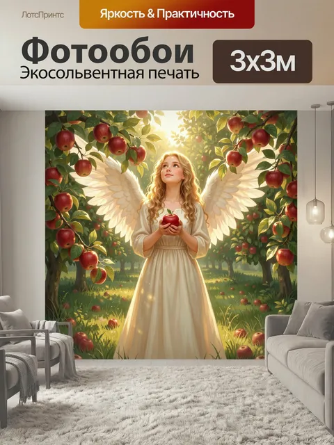 Фотообои Девушка с крыльями в яблоневом саду