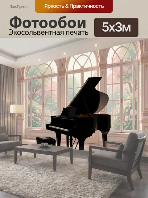 Фотообои Чёрный рояль в арочном зале