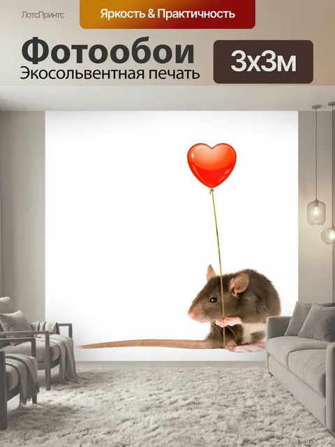 Фотообои Крыса, воздушный шар, валентинка