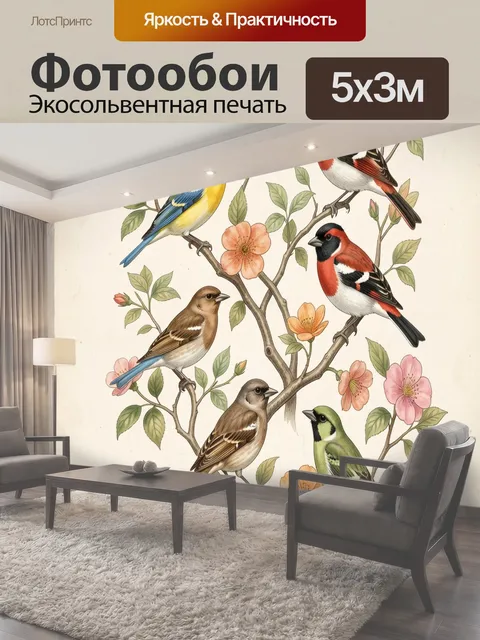 Фотообои Птицы на цветущих ветках