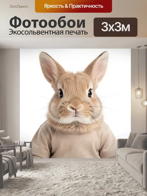 Фотообои Зайчонок в бежевой футболке