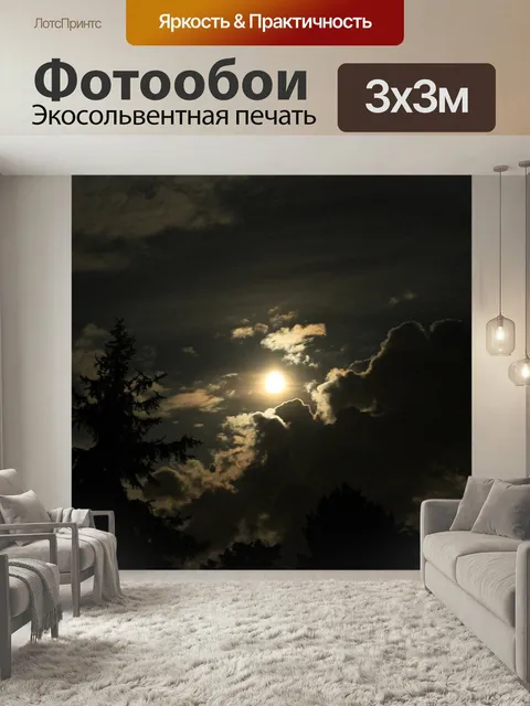 Фотообои Ночь, луна, облака