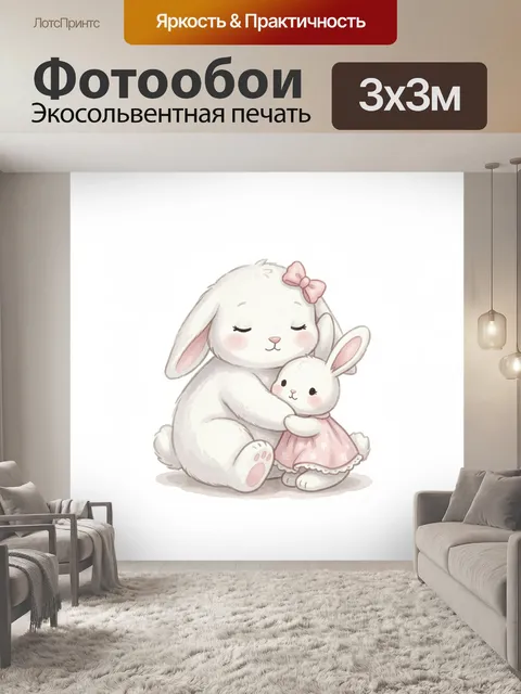 Фотообои Два милых белых кролика
