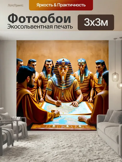 Фотообои Египет фараоны, молодой фараон, изучающий карты, в окружении мудрецов и советников