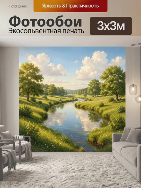 Фотообои Летний пейзаж с рекой и деревьями