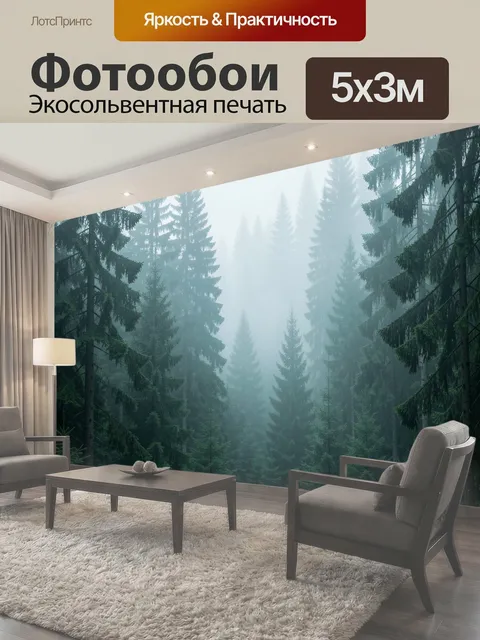 Фотообои Туманный хвойный лес