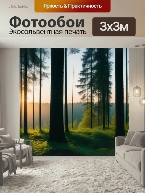 Фотообои Солнце, поднимающееся над лесом