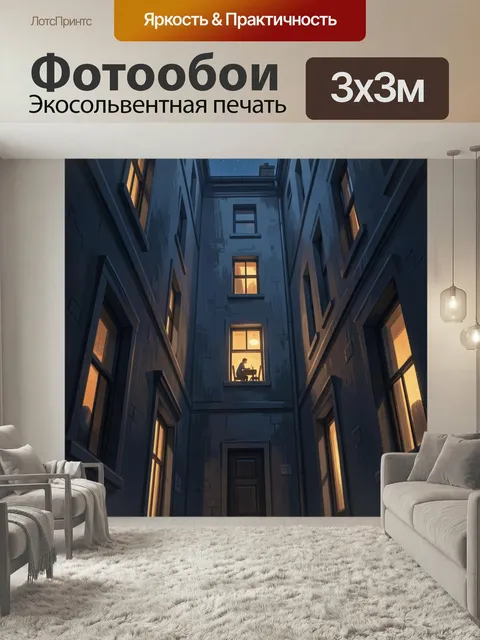 Фотообои Ночной двор с тёплыми окнами