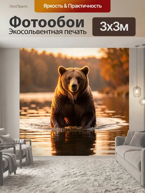 Фотообои Медведь в реке на закате