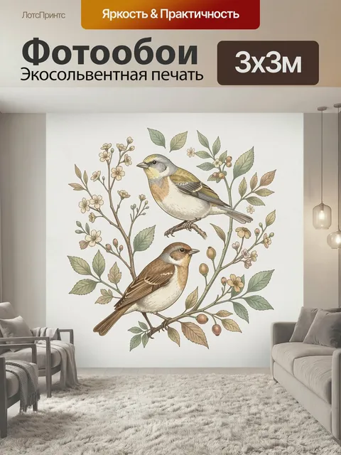 Фотообои Певчие птицы среди весенних ветвей