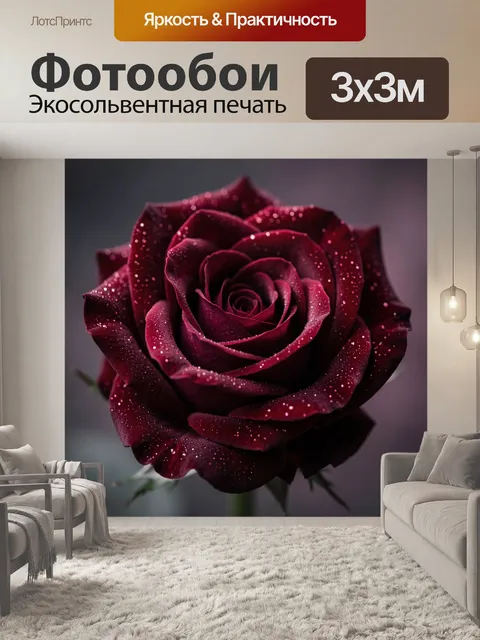 Фотообои Бордовая роза с каплями