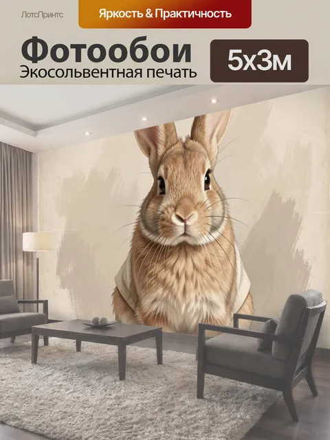 Фотообои Милый кролик на светлом фоне