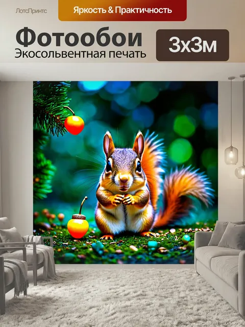 Фотообои Животные в стиле неоновый, очаровательные белки, собирающие неоновые орехи