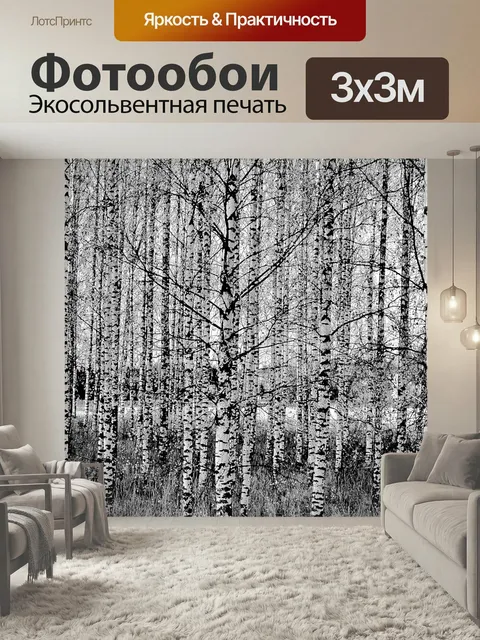 Фотообои Береза, древесина, черное и белое