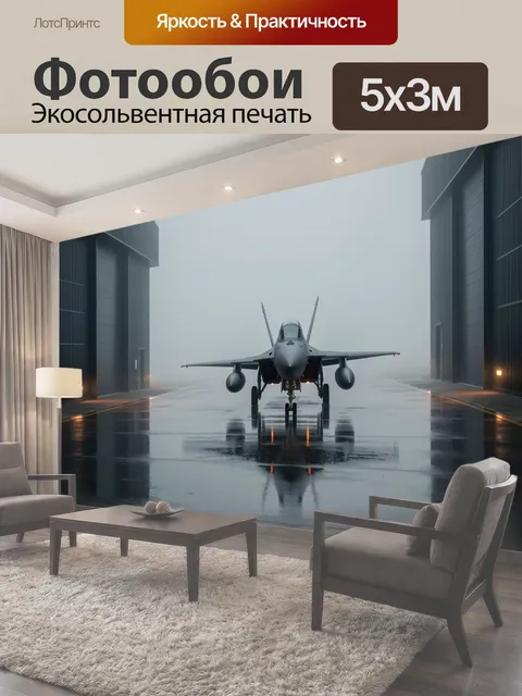 Фотообои Военный истребитель в тумане