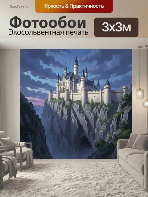 Фотообои Замок на скалистом утесе. Величественное средневековое строение на крутых скалах, башни и крепостные стены в …