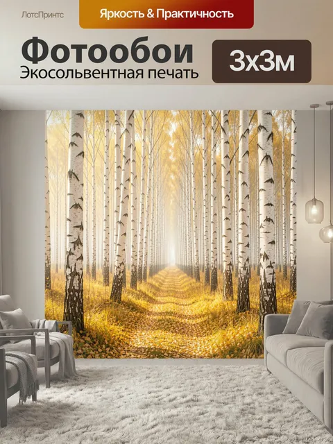 Фотообои Осенний березовый лес