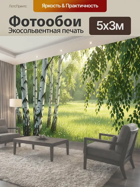 Фотообои Солнечная берёзовая роща