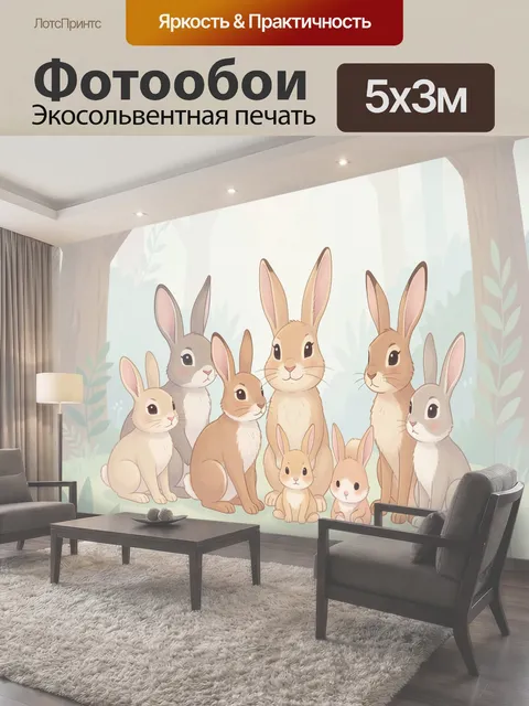 Фотообои Дружная компания кроликов в лесу